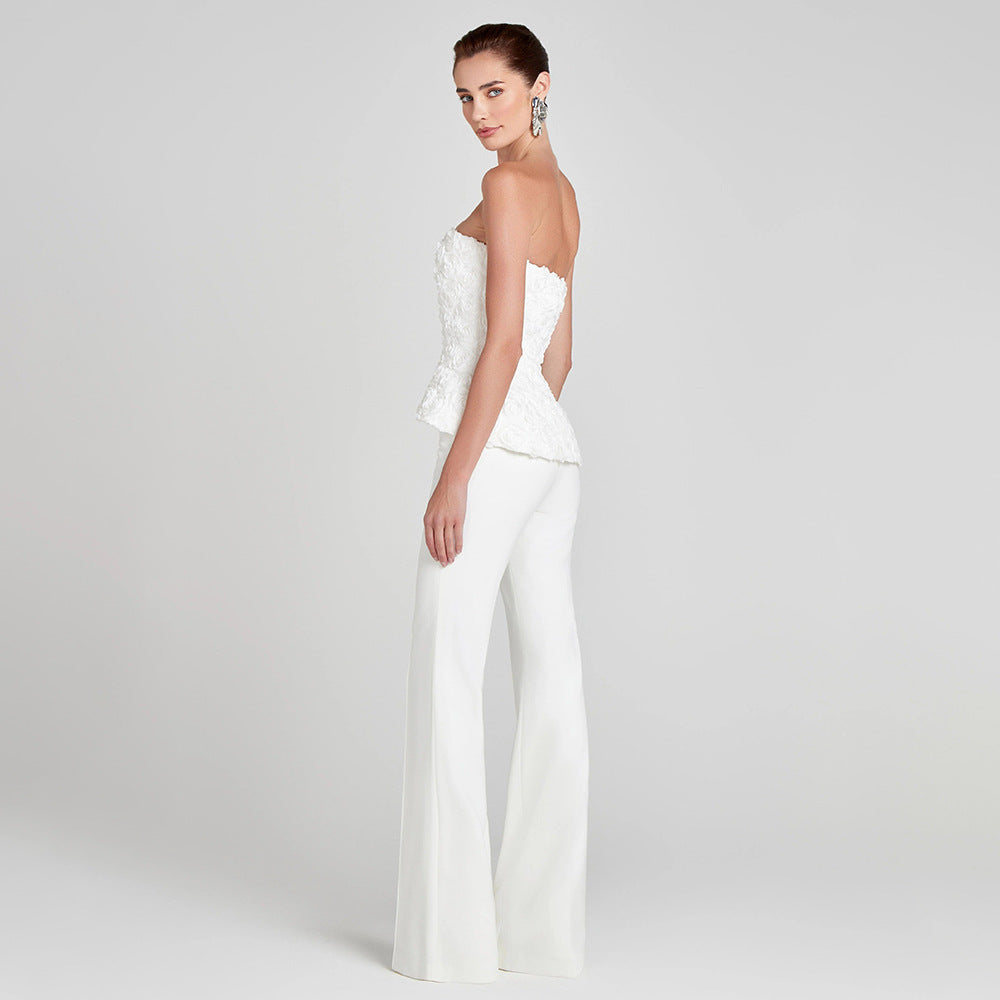 Damen Elegantes Peplum-Top mit ausgestellter Hose EB