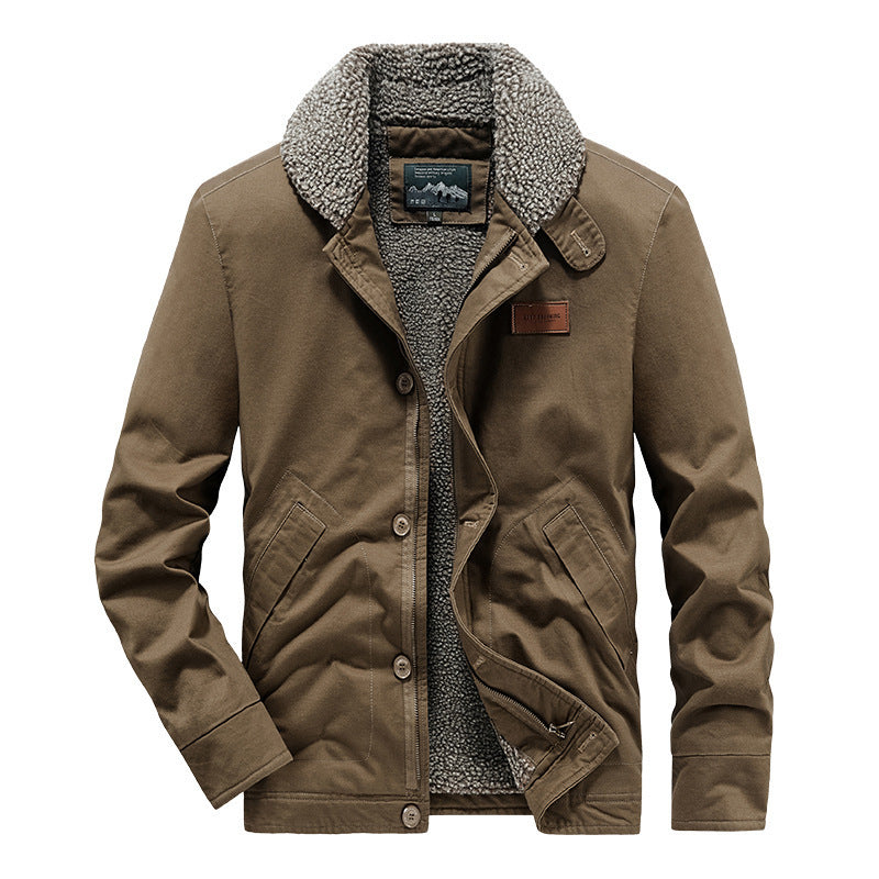 Herren Canvas-Jacke mit durchgehendem Sherpa-Innenfutter und Hemdkragen EB