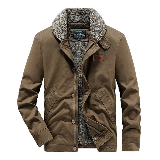 Herren Canvas-Jacke mit durchgehendem Sherpa-Innenfutter und Hemdkragen EB
