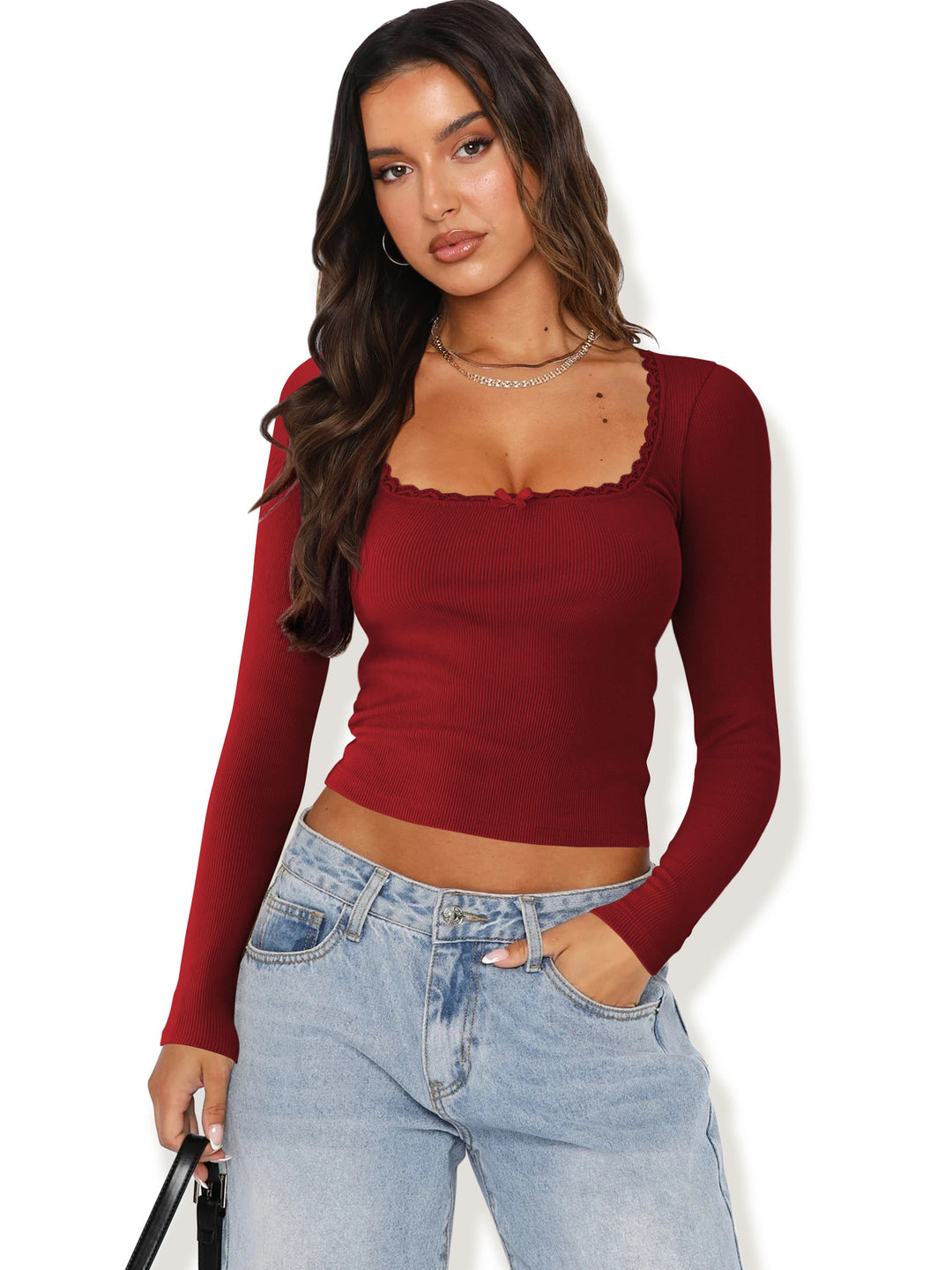 Damen Langarmshirt mit eleganter Rüsche und körpernaher Passform EB