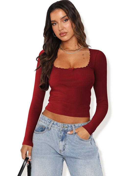 Damen Langarmshirt mit eleganter Rüsche und körpernaher Passform EB