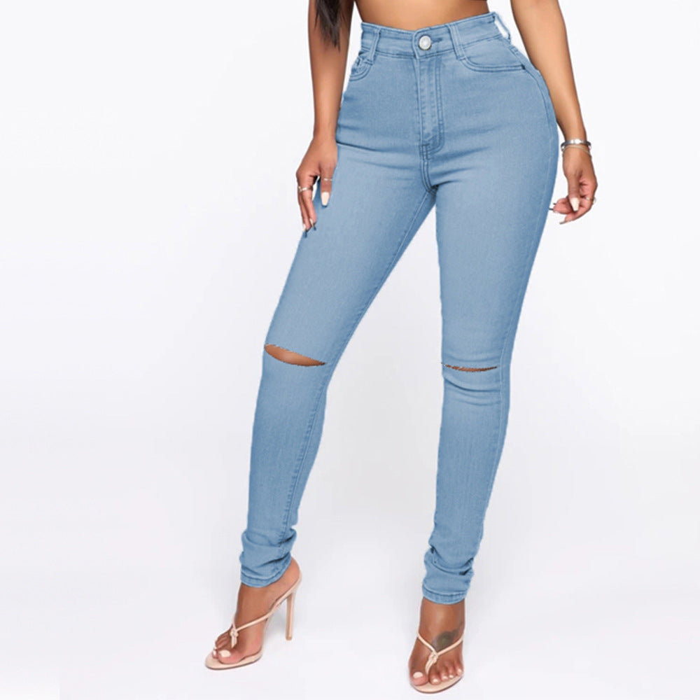 Damen High-Waist Jeans mit modischem Destroyed-Detail EB