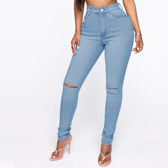 Damen High-Waist Jeans mit modischem Destroyed-Detail EB