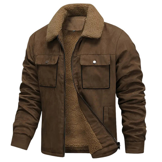 Herren nan sherpagefütterte Workerjacke in Wildlederoptik mit Klappbrusttaschen und Reißverschluss EB