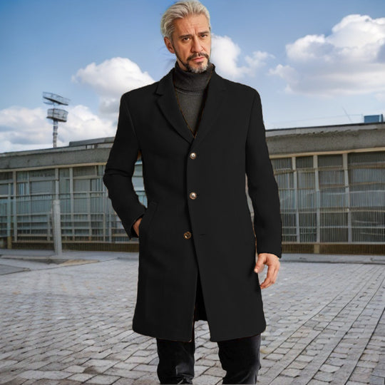 Herren Eleganter Langmantel mit modischen Knöpfen und hochwertigem Stoff EB