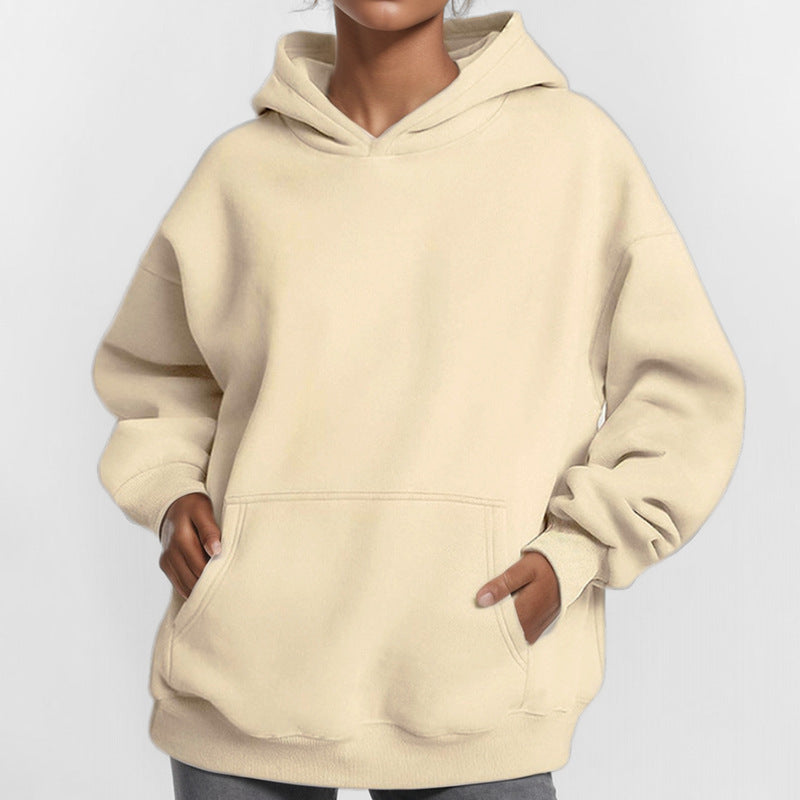 Damen nan lockerer Kapuzenpullover aus French Terry mit tiefer Schulterpassform und Kängurutasche EB