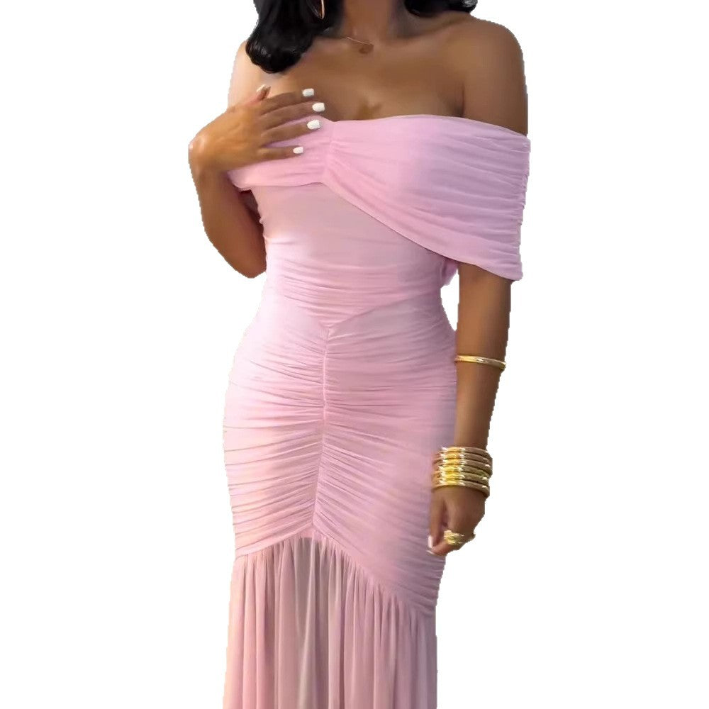 Damen Off-Shoulder Maxikleid mit elegantem Raffungseffekt EB