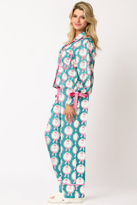 Damen luxuriöses Satin-Pyjama-Set mit niedlichem Nutcracker-Motiv EB