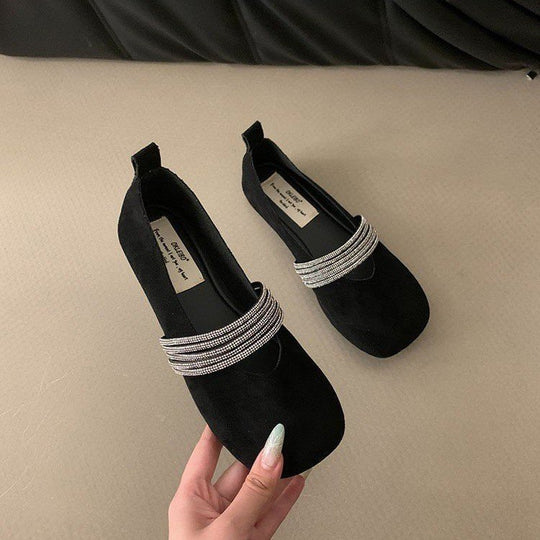Damen elegante Ballerinas mit dekorativem Riemchen und schimmernder Oberfläche EB