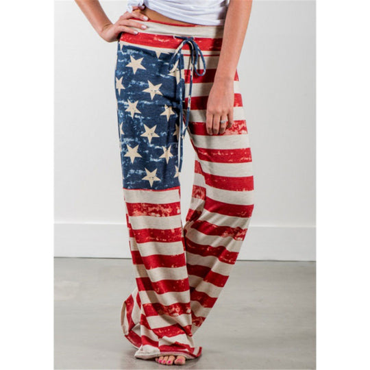 Damen Weite Jersey-Loungehose mit Tunnelzug und Vintage-Print EB