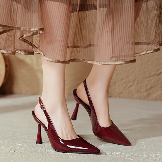 Damen elegante Slingback-Pumps mit spitzem Design und glänzender Oberfläche EB