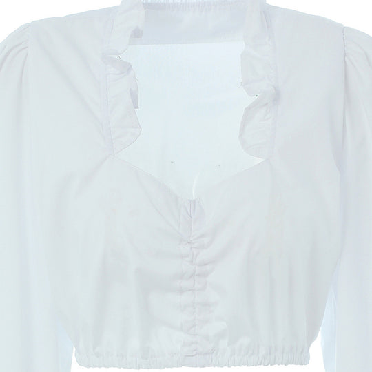 Damen nan Rüschen Cropbluse mit V-Ausschnitt gerafftem Vorderteil und elastischem Saum EB