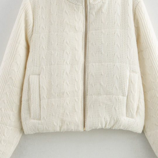 Damen warme Kapuzenjacke aus Strukturstrick EB