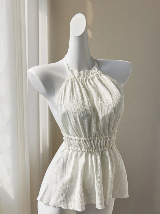 Damen lässiges Rüschenoberteil mit hochgeschlossenem Design EB