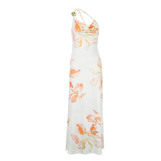 Damen Maxikleid mit asymmetrischem Träger und floralem Print EB