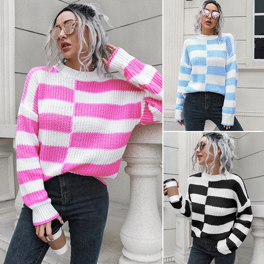 Damen Lässiger Streifenpullover mit weichem Material und lässigem Schnitt EB