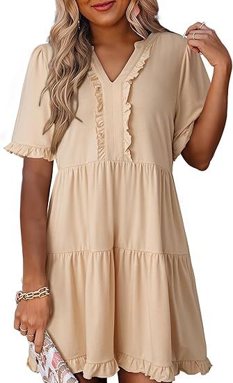 Damen luftiges Sommerkleid mit Rüschendetails EB