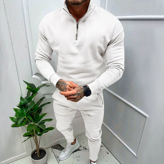 Herren nan athletisches Lounge-Set aus French Terry mit Halbzip-Stehkragen und konischer Jogginghose EB