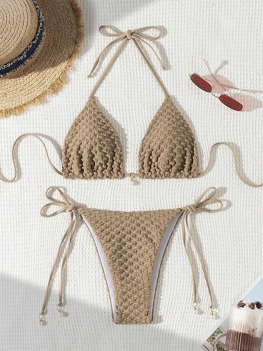 Damen Triangle-Bikini mit strukturiertem Design und verstellbaren Trägern EB