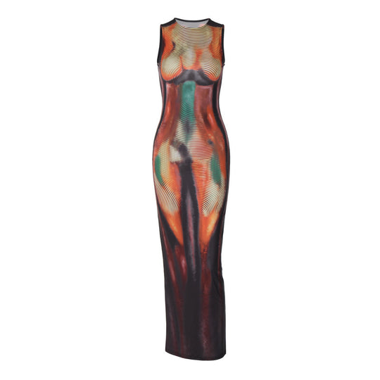 Damen Elegantes Maxikleid mit faszinierendem Grafikdruck EB