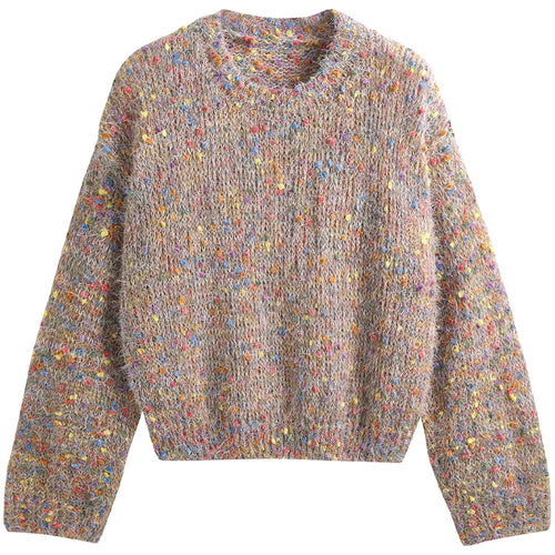 Damen modischer Pullover mit buntem Strukturstrick und Rundhalsausschnitt EB