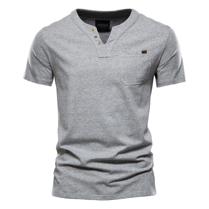 Herren Kurzarm-Shirt mit modernem Henley-Ausschnitt und Brusttasche EB