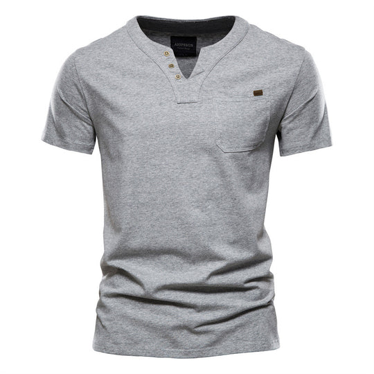 Herren Kurzarm-Shirt mit modernem Henley-Ausschnitt und Brusttasche EB