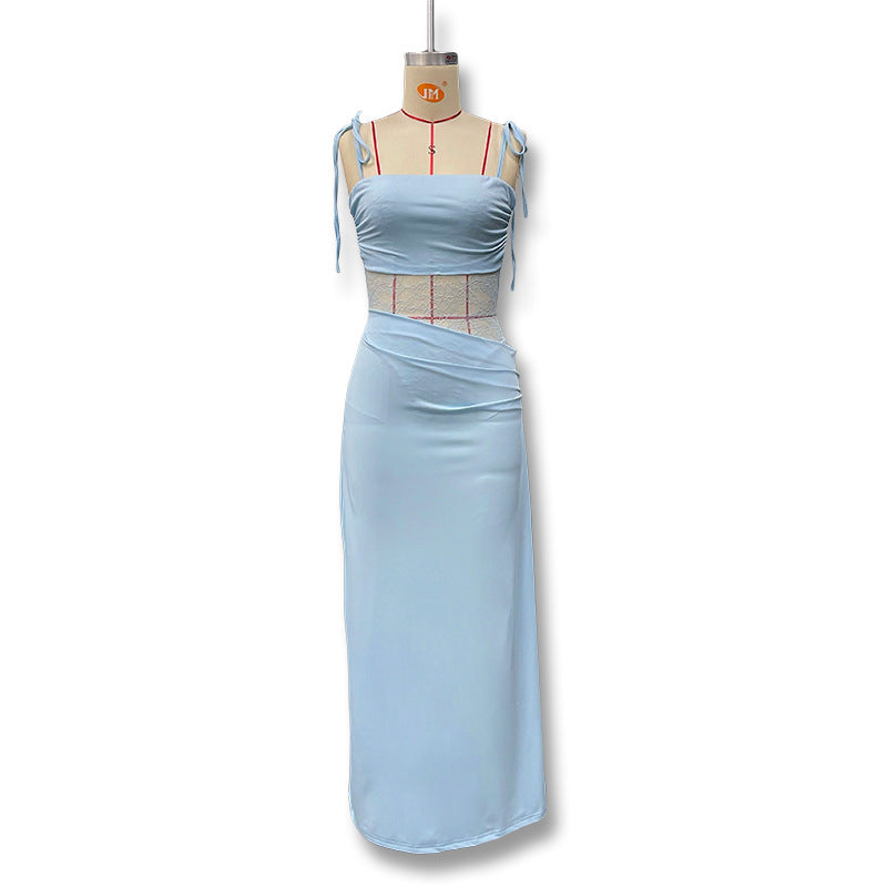 Damen Elegantes Maxikleid mit Spitzeneinsätzen und verstellbaren Trägern EB