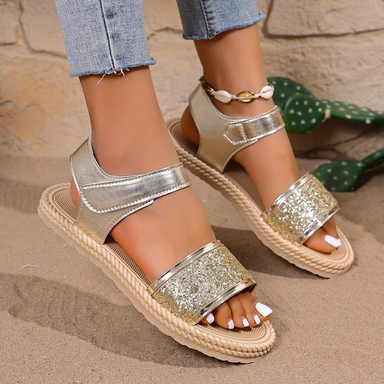 Damen Komfortable Glitzer-Sandalen mit verstellbaren Riemen EB
