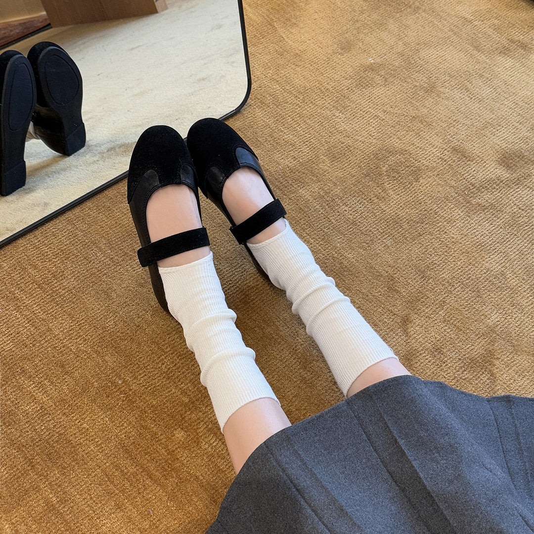 Damen Elegante Mary Jane Ballerinas mit verstellbarem Riemchen und hochwertiger Oberflächenstruktur EB