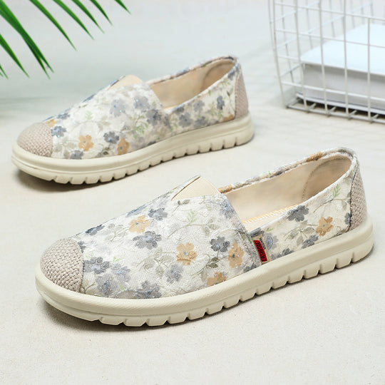 Damen nan floraler Slip-On Freizeit-Slipper mit gestrickter Zehenkappe und stoßdämpfender Leichtsohle EB