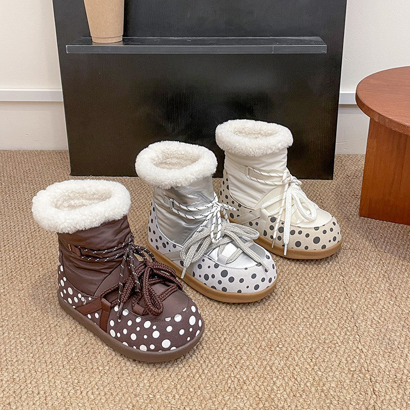 Damen Kuschelige Winterstiefel mit modischem Polka-Dot Design und weichem Kunstfellkragen EB