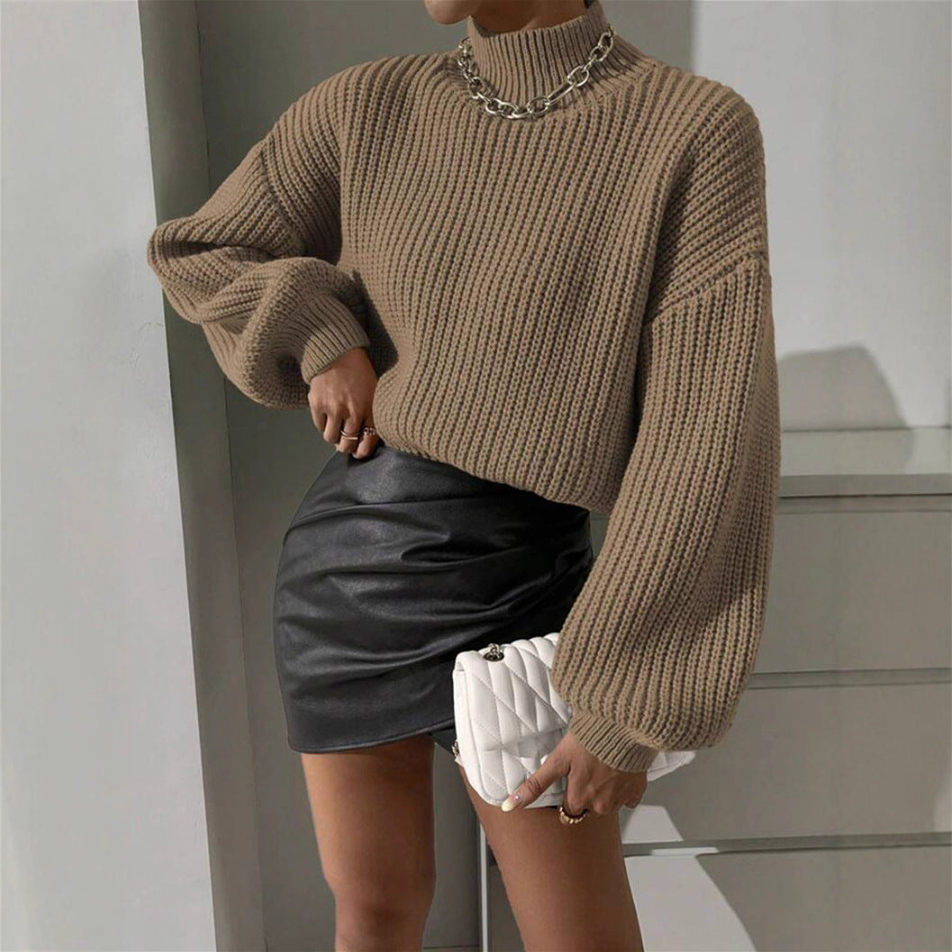 Damen weicher Strickpullover mit hohem Kragen EB