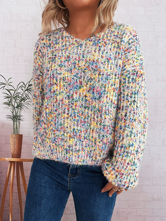 Damen komfortabler Strickpullover mit buntem Strukturmuster und weit geschnittenen Ärmeln EB