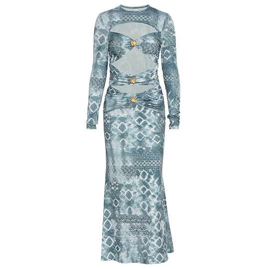 Damen Maxikleid mit transparenten Einsätzen und raffinierten Rüschendetails EB