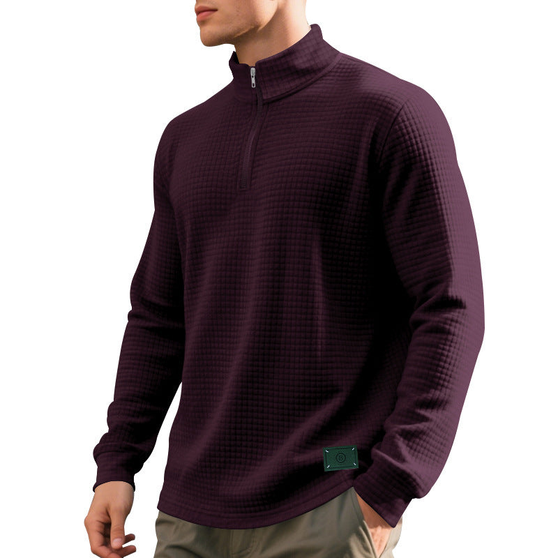 Herren nan strukturierter Waffelstrick-Pullover mit kurzem Reißverschluss und lässigem Schnitt EB
