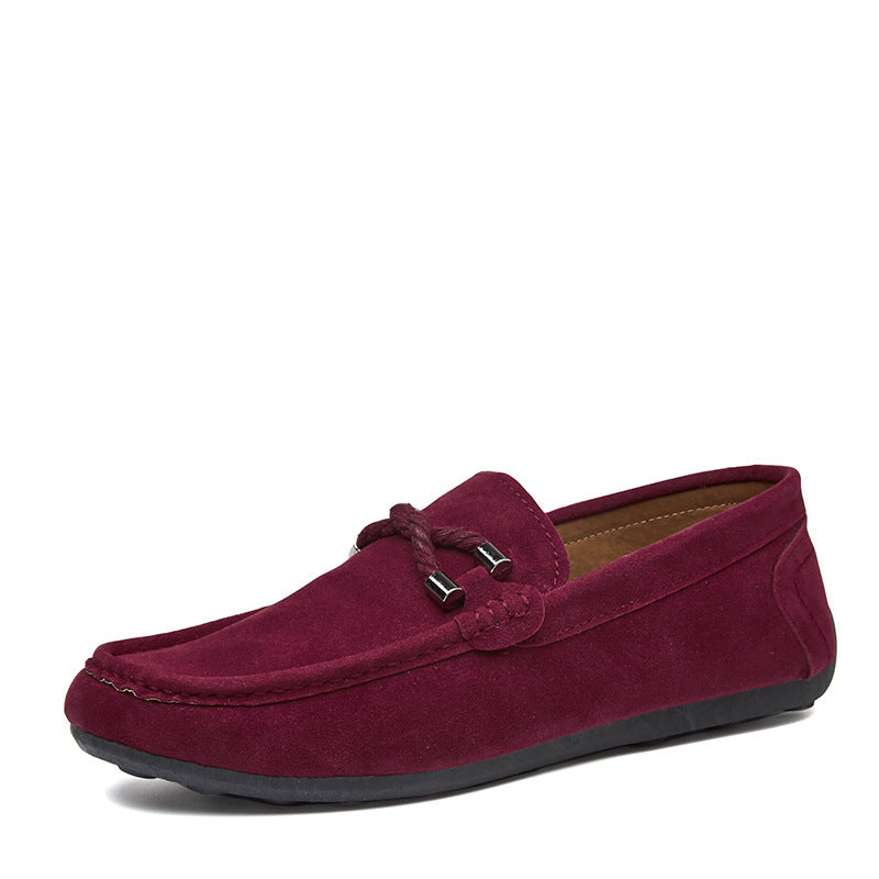 Damen weicher Veloursleder Mokassin Loafer mit geflochtener Dekorschnur und flexibler Gummisohle EB