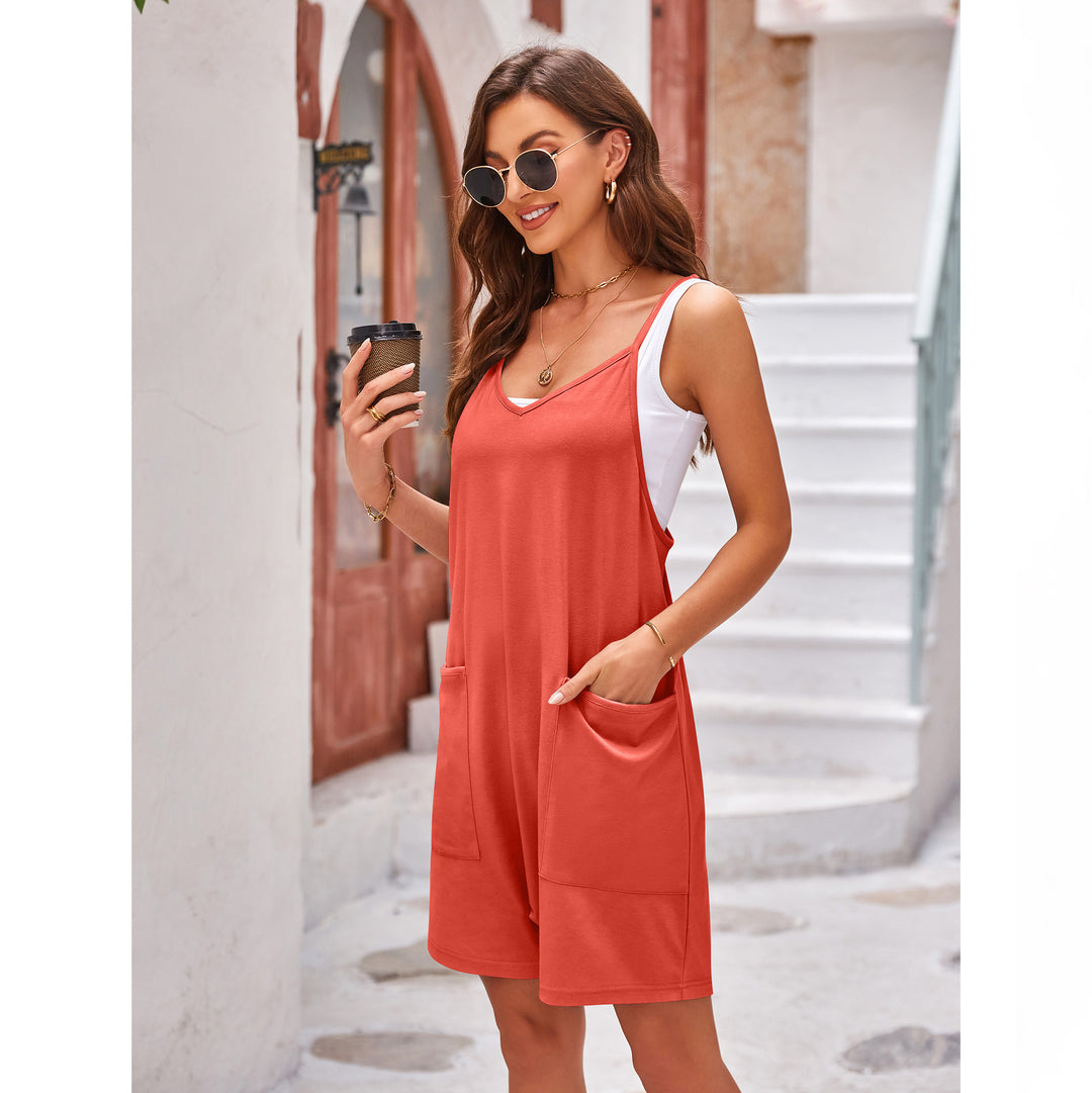 Damen komfortabler Overall mit tiefem Ausschnitt und praktischen Taschen EB