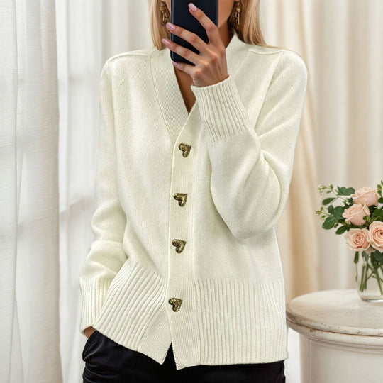 Damen nan lockerer Strickcardigan mit Herzknöpfen und geripptem Saum EB