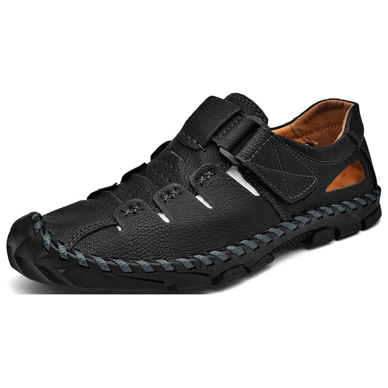 Herren Bequeme Leder-Sandalen mit verstellbarem Klettverschluss EB
