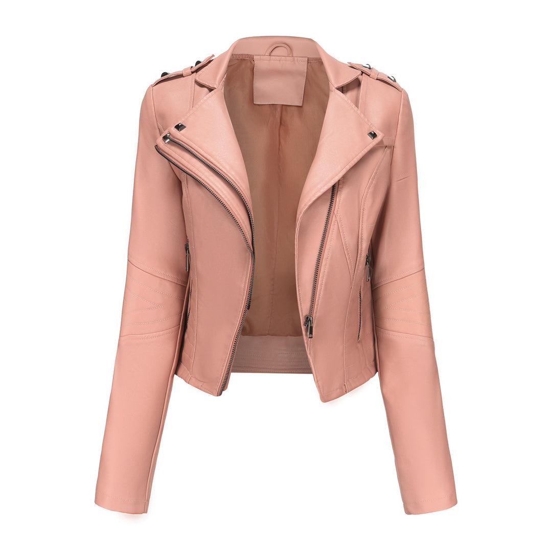 Damen stylische Bikerjacke mit asymmetrischem Reißverschluss und Detailnähten EB