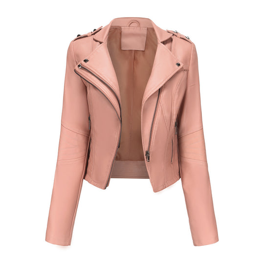 Damen stylische Bikerjacke mit asymmetrischem Reißverschluss und Detailnähten EB