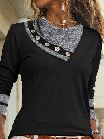 Damen modisches Longsleeve-T-Shirt mit Kragen und Knöpfen EB