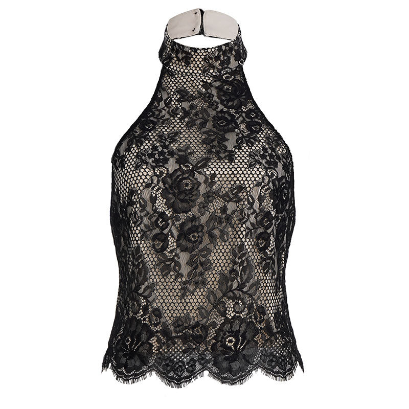 Damen Elegantes Spitzenoberteil mit hochgeschlossenem Design EB