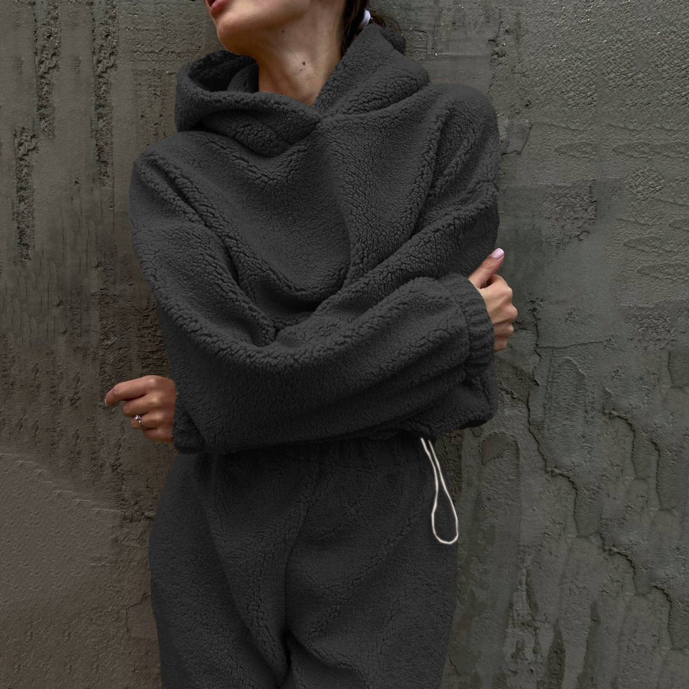 Damen Kuscheliges Fleece-Set mit Kapuze und elastischem Bund EB