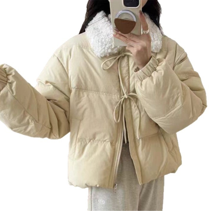 Damen Trendige Steppjacke mit Teddykragen und praktischen Taschen EB