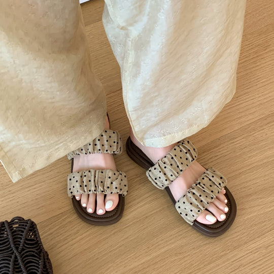 Damen Komfortable Zehentrenner-Sandalen mit modischem Rüschen-Design EB