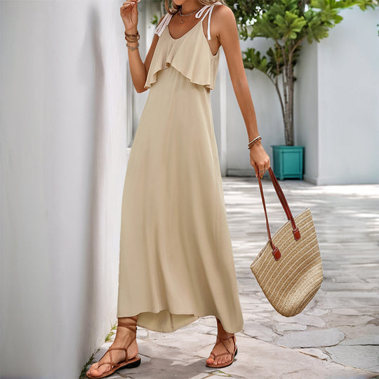 Damen Maxi-Kleid mit Rüschendesign und verstellbaren Trägern EB