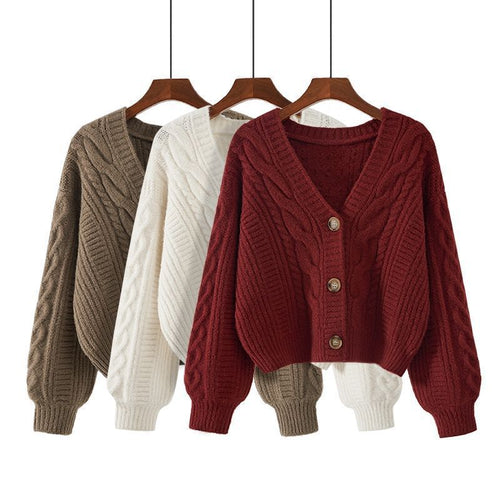 Damen Strickjacke mit ausgefallenem Zopfmuster und tiefem V-Ausschnitt EB