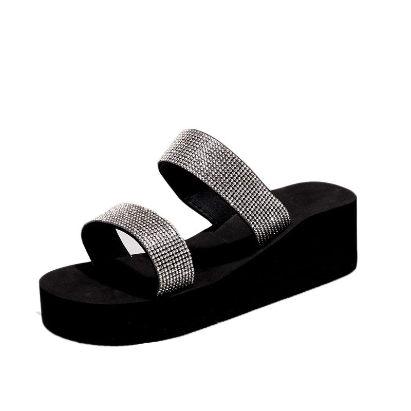 Damen modische Wedge-Sandalen mit funkelnden Strassdetails EB